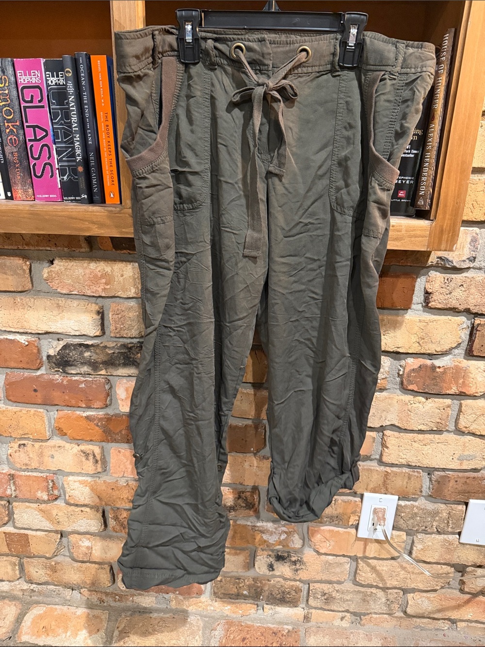 New York & Company Olive Green Drawstring Utility Pants Sz 14